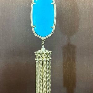 Kendra Scott Long Necklace Turquoise Pendant Gold Tone Chain Looks Like New